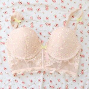 VS Y2K Nude Neon Yellow Polka Dot Longline Bra — Coquette